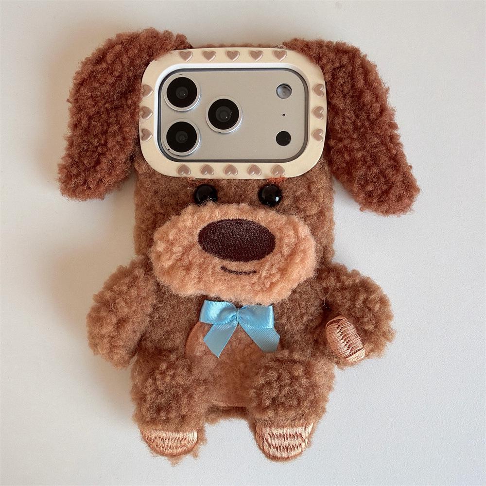 

Plush Brown Puppy iPhone 14/13 Pro Max Case - Anti-Fall Protection iPhone 17 Pro