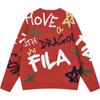 FILA Da Da Dragon Series New Year Couple Knitted Sweater With Color Block Fun Handwritten Pattern Unisex Sweater Legendary-Red F11U419402F-RD