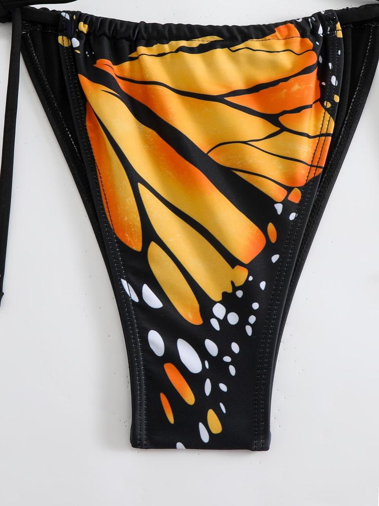 Butterfly Print Deep V Backless Bikini