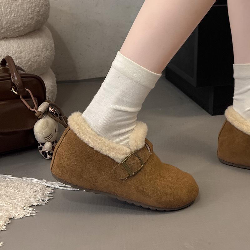 Women's Plus Size Soft-Sole Height-Enhancing Warm Winter Leather-Fur Combination Snow Boots with Plush Lining for Outdoor Sports