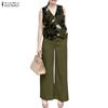 Women Floral Print Sleeveless Vest and Pants Summer Two Piece Suit Sets