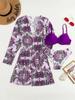 2023 European & American Women's Three-Piece Bikini Set with Cardigan, High-Waisted Bottoms, and Sunscreen Cover-Up.