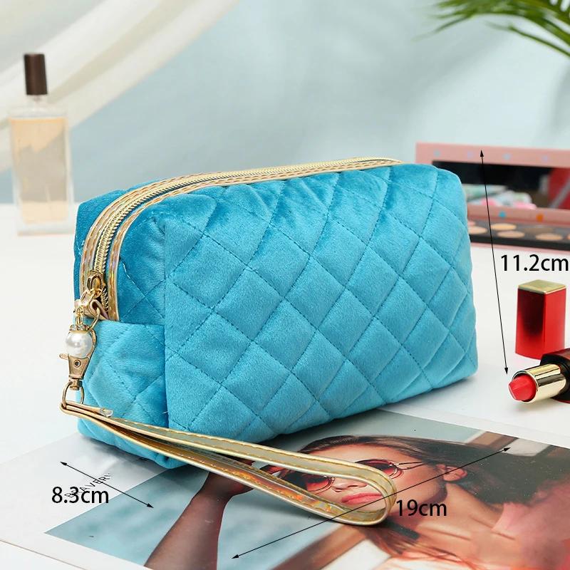 New Velvet Women's Cosmetic Bags Clutch Handbag Portable Zipper Travel Phone Storage Bags Vintage Makeup Bag for Girl