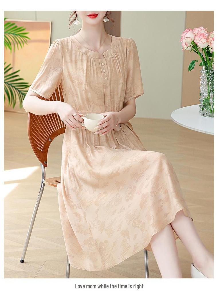 Elegant Mother's Summer Dress - 2026 New Style for Middle-aged and Elderly Women's Fashionable Skirt