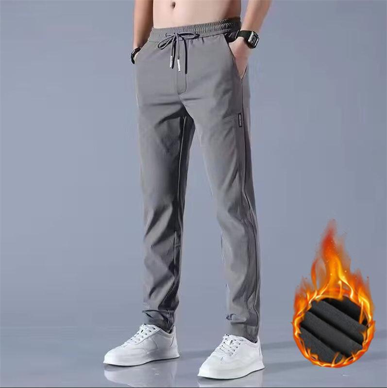Men's Winter and Autumn Pants Fleece Thickened Non-ironing High Elastic Solid Color Business Straight Underpants
