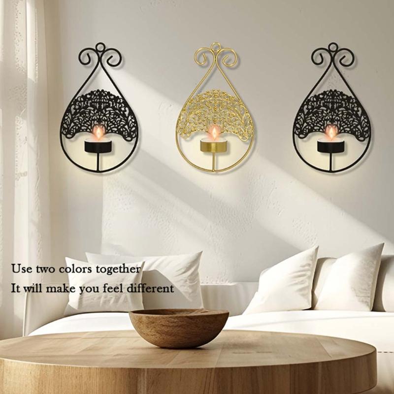 Iron Hanging Candle Sconce with Top Rings and Raised Tray, Decorative Feature for Entryways, Hallways, and Interior Areas
