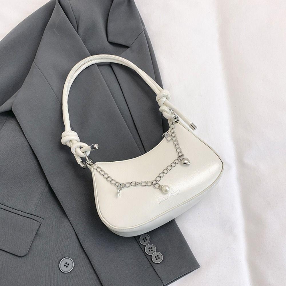 Classic Half Moon Underarm Bag Elegant Y2K Shoulder Bag Casual Silver Tote Bag Shopping