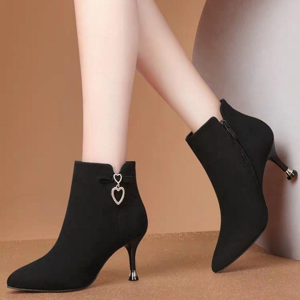

2025 Spring & Autumn Elegant Suede Stiletto Ankle Boots for Women - Versatile Nude High Heels Size 35
