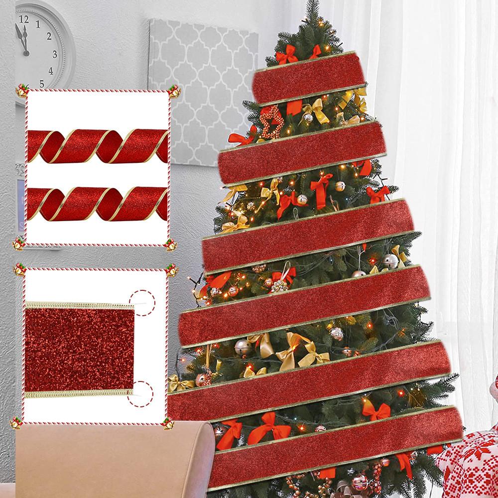 Elegant 2 Meter Colorful Glitter Ribbon For Indoor Christmas Tree And Holiday Decor