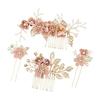 NYSh Hair Accessories Set - 4 Piece Bridal Wedding Party Hair Comb & U-Pin Headpiece with Flower, Pearl, and Stone Designs - Gold, Pink - Suitable