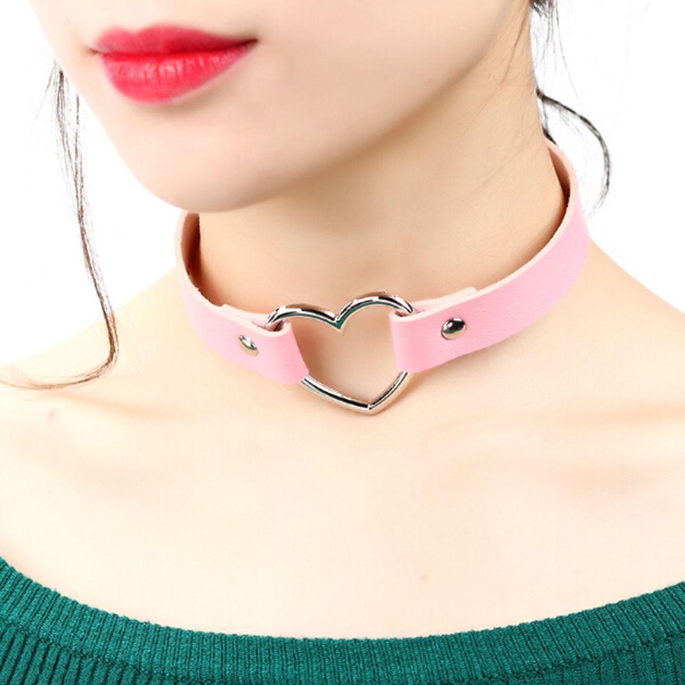 

Harajuku Handmade Chain Punk Leather O-Ring Choker Necklace Heart Collar чёрный