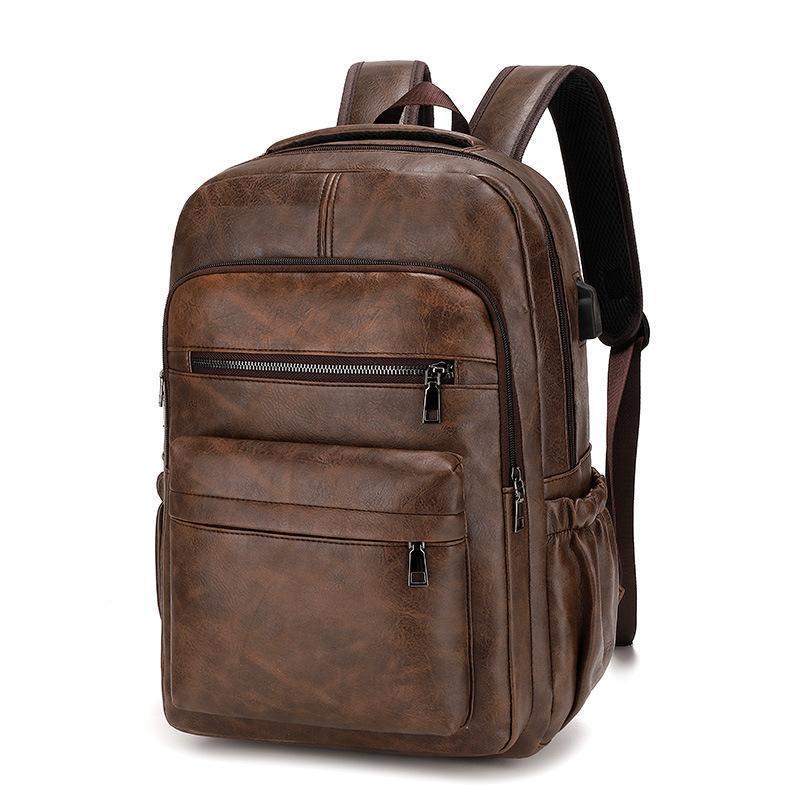 TS JYL laptop bag,Vintage Soft Leather Backpack Fashion Business Travel Laptop School Bag