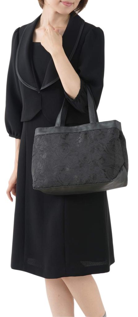 Formal for Ceremonial Rose Pattern [Onta Well] Bag, Black, Occasions, Funerals, Wakes, Handbag,