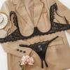 2 Pcs Lingeries Sexy Hot Erotic Costumes Woman Lace Mesh See-Through Open Bra Transparent Underwear Fairy Embroidery Thong Sets