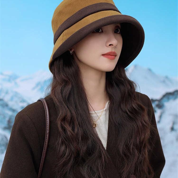 Hat Female Spring and Autumn New Color Matching High Quality Bucket Hat Traveling Shopping Fashion Show Face Small Sunshade Basin Hat