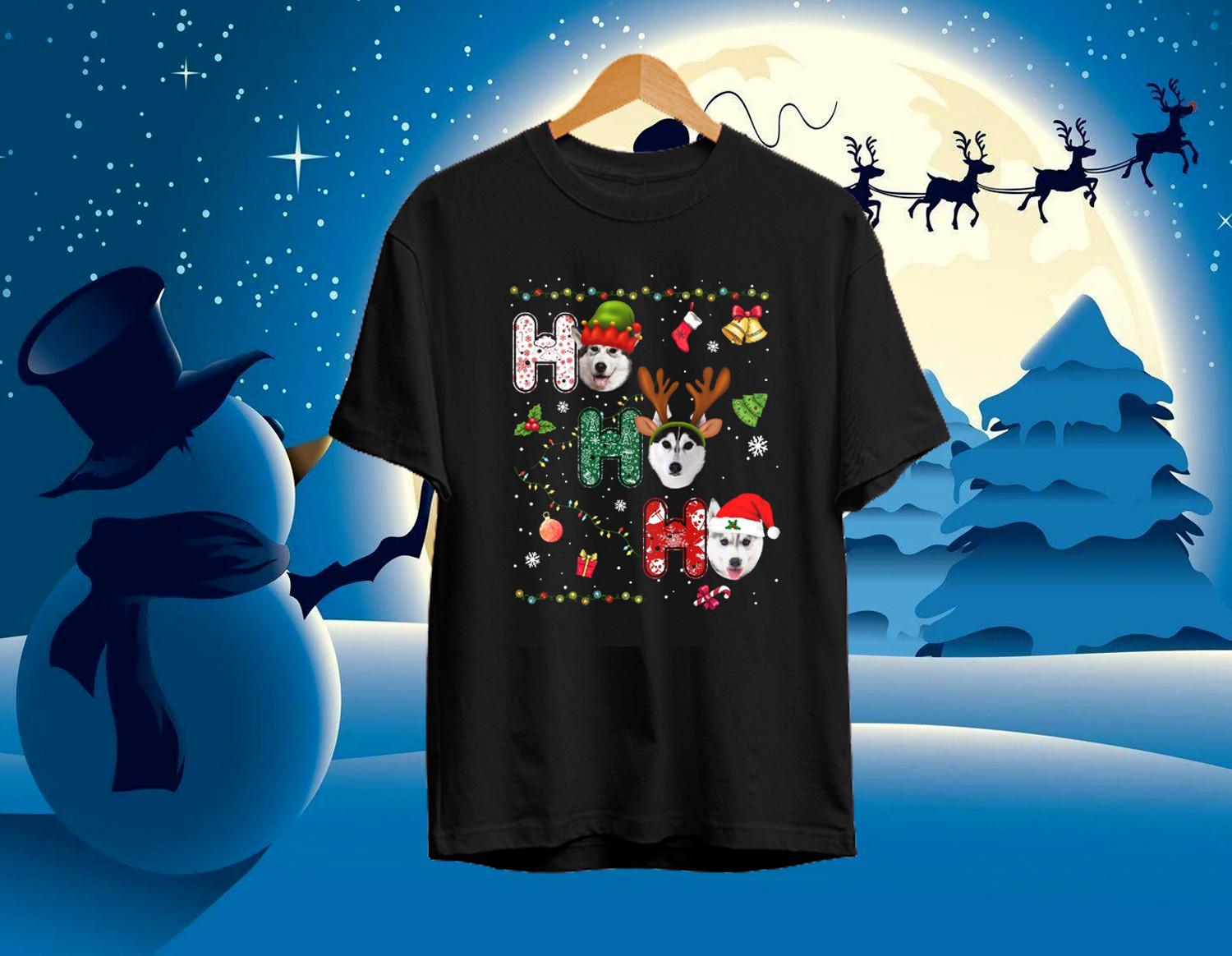 Husky Ho Ho Ho Merry Christmas 2025 Black All Size Unisex T-Shirt XXXL
