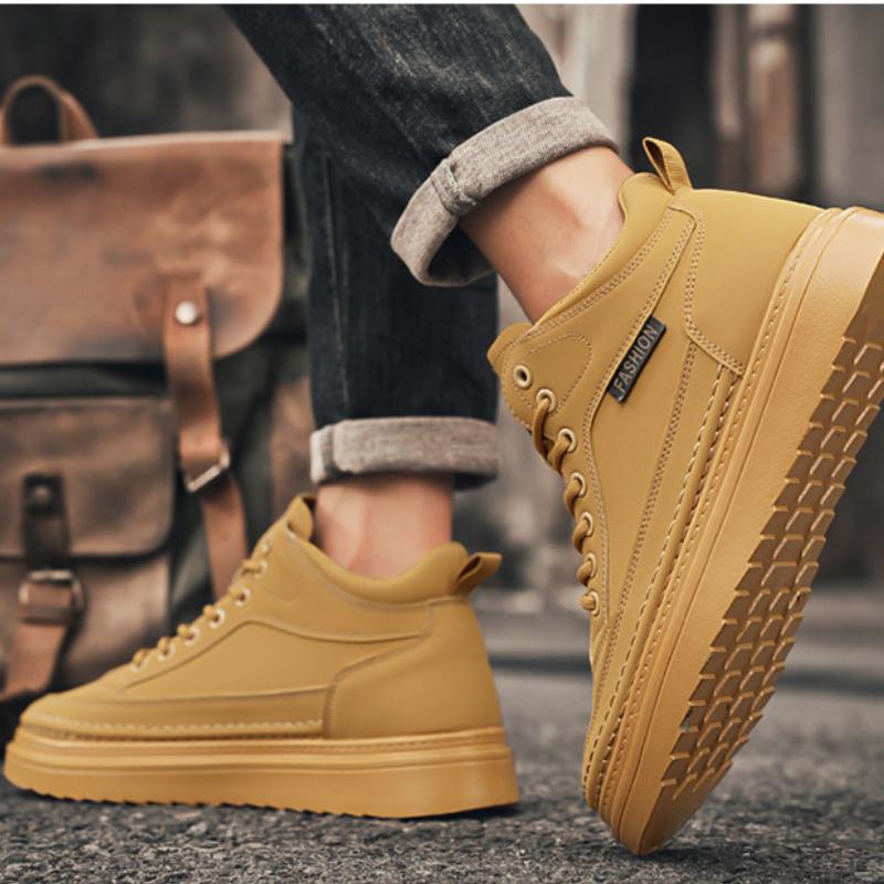 2024 New Pattern Men's Autumn Men's Shoes High-Top Tooling Shoes Men's Trend Versatile Platform Casual Leather Shoes Short Boots