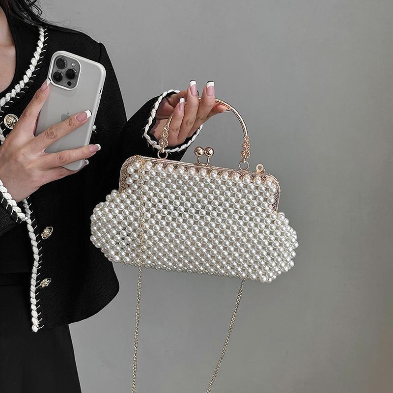 Women's Bag New Hand-woven Pearl Bag Still Chain Shoulder Bag Premium Texture Casual Handbag