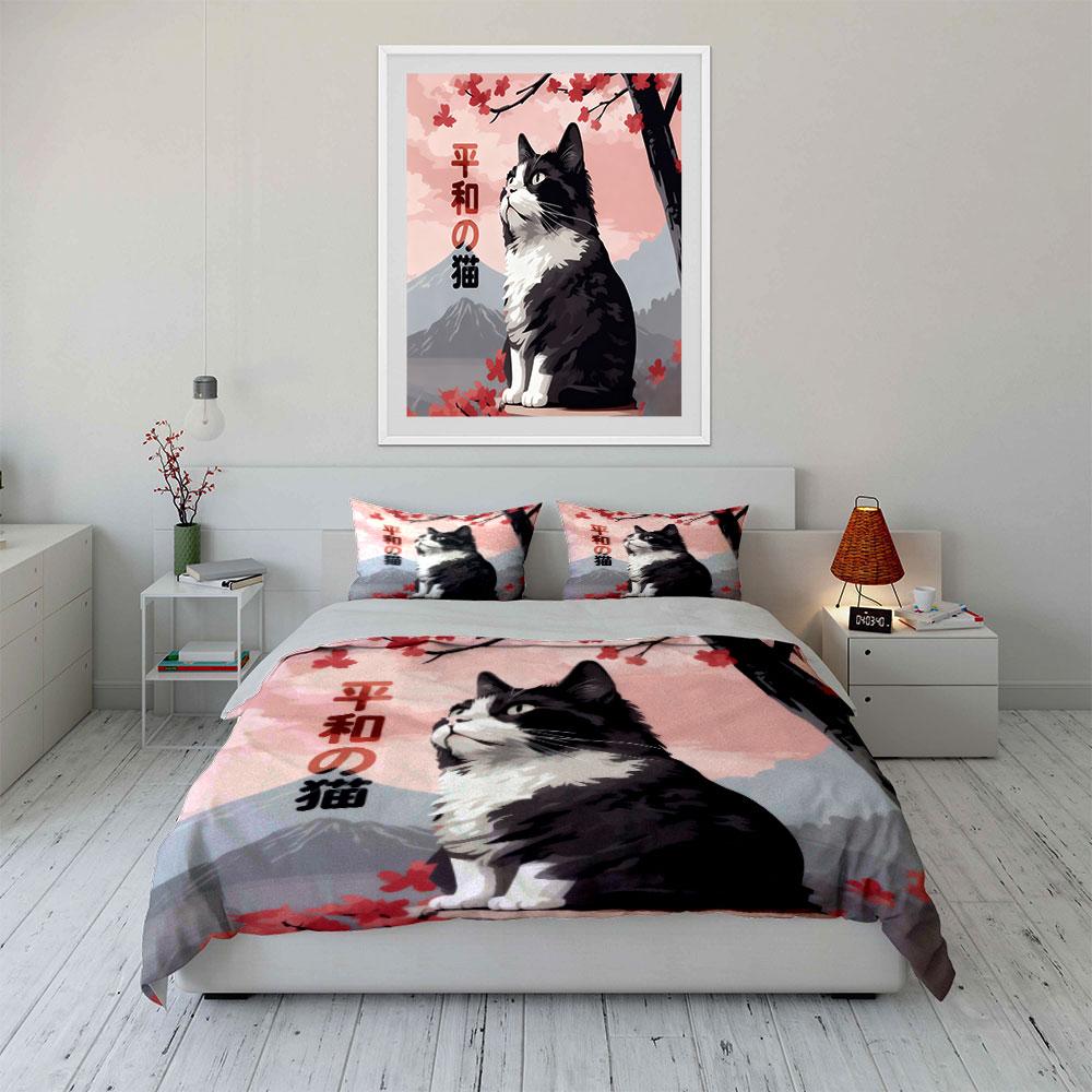 Cat Art Print Home Decor Set Soft Comfortable Duvet Cover Bedding Set Included 1*Duvet Cover & 2*Pillowcases, Gift