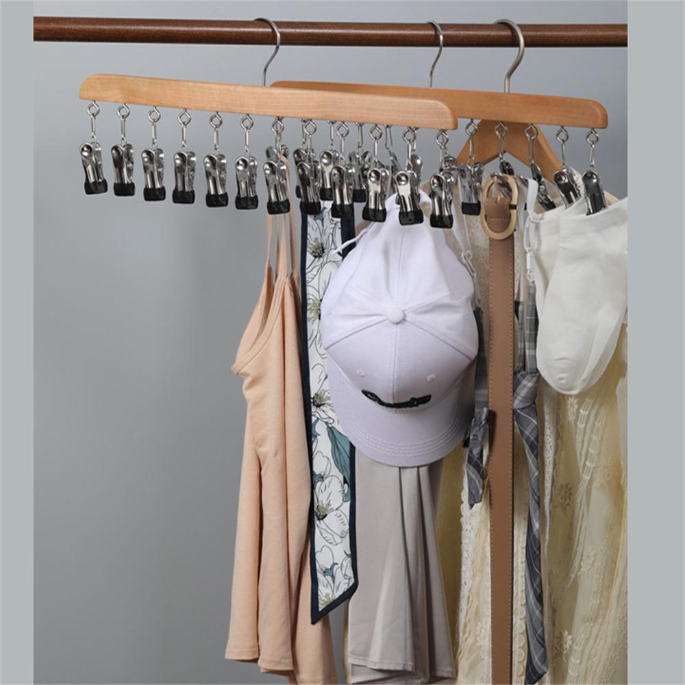 12 Clips Socks Hat Organizer Home Wooden Sling Clothes Hangers Metal Stainless Steel Drying Clips Panties Drying Clothespin