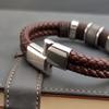 Luxury Vintage Brown Leather Men Bracelet Stainless Steel Bead Wrist Bangle Christmas Gifts for Him