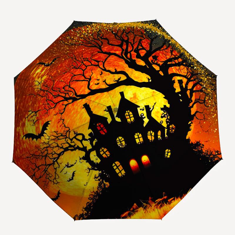 

1PC Haunted HouseFull Moon Pattern Small Travel Compact Windproof Umbrella, Automatic Folding Umbrella, Automatic Open/Close ,Gift-97