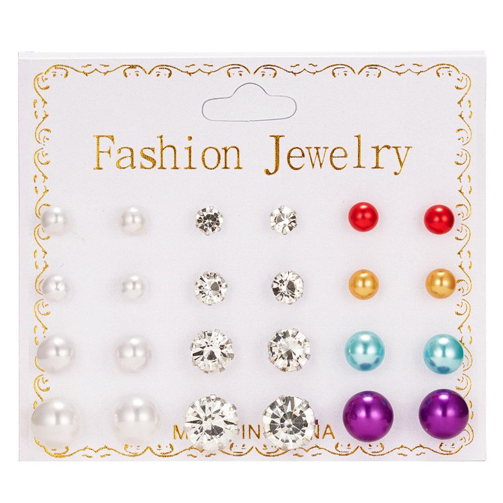 12 Pairs Earrings Rhinestones Women 2019 Ear Stud Jewelry Multiple styles