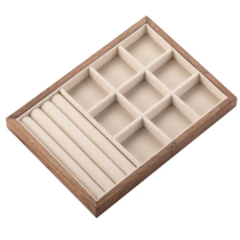 HeMu-Black Walnut Solid Wood Jewelry Storage Box, Large Capacity, Stackable, Earrings, Necklace, Small Decoration