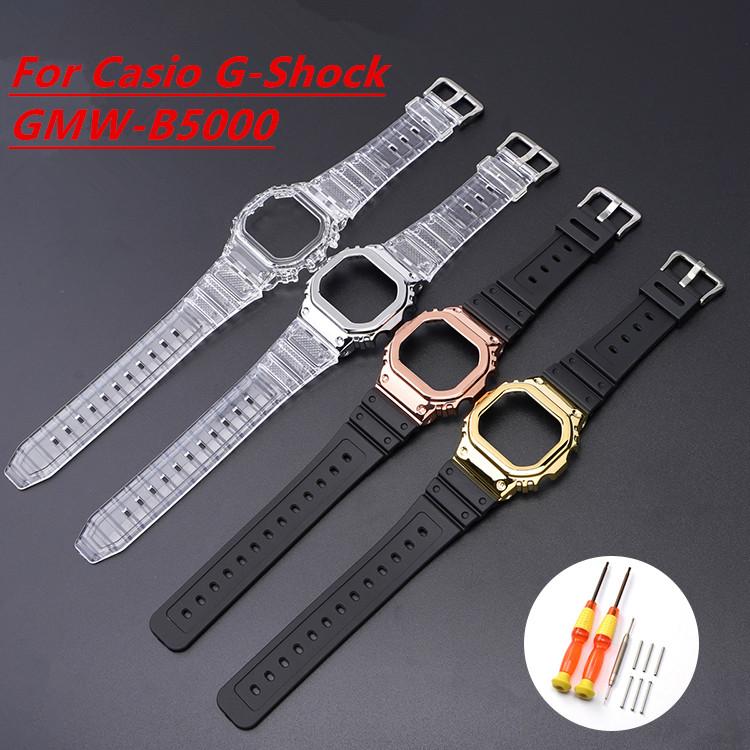 Replacement Transparent Resin Strap+PC Bezel for Small Cube Gold Bricks For  Casio G-Shock GMW-B5000 Watch Band