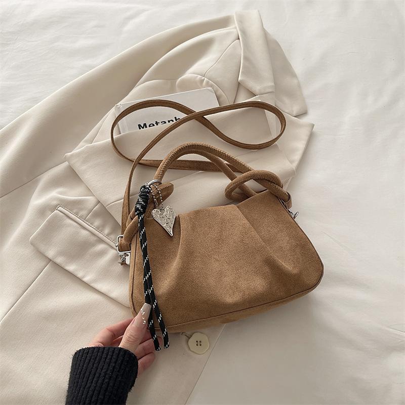 Fashion Deerskin Fleece Frosted Folds Portable Cloud Bag Women's Simple Crossbody Fleece Leather Dumpling Bag