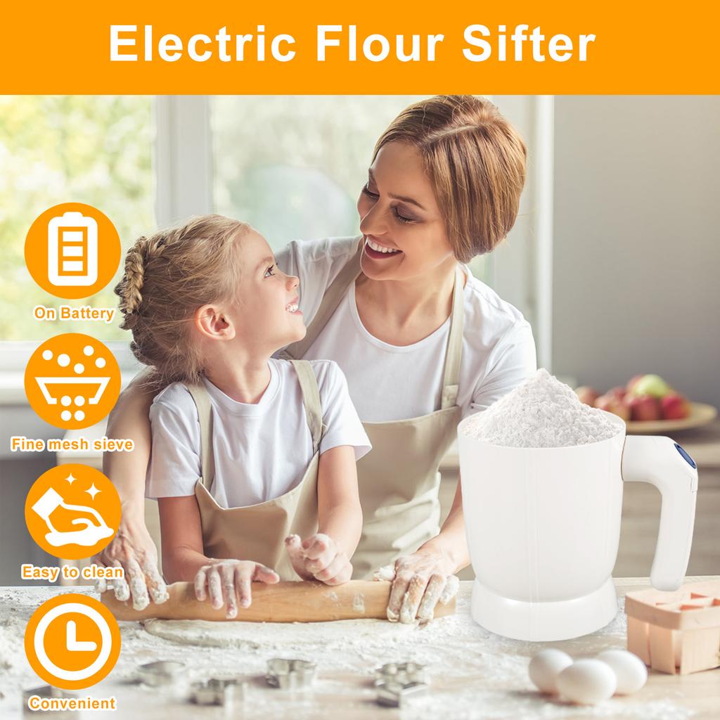 Elektrischer Mehlsieb Edelstahl Feines Netz Handheld Sieb Filter für Küche Gebäck Kochen Backwerkzeuge Zucker Mehl Sieb