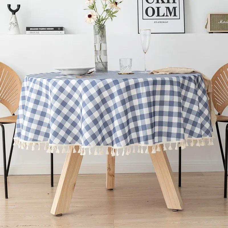 Modern Minimalist Linen Solid Round Tablecloth Handmade Lace Thickened Table Cloth Waterproof Dustproof Table Cover