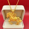 Zodiac Horse Necklace: Ethnic Style, Sand Gold, Durable, Fade-Resistant Pendant for Prosperity