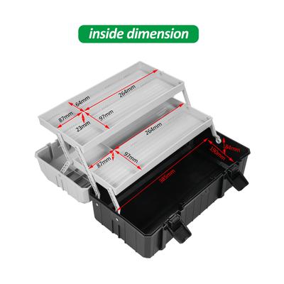 Toolbox, Three-Layer Thickened Large Toolbox Toolbox with Gray Lid and Black Bottom 40 * 21 * 18.5cm Tool Box