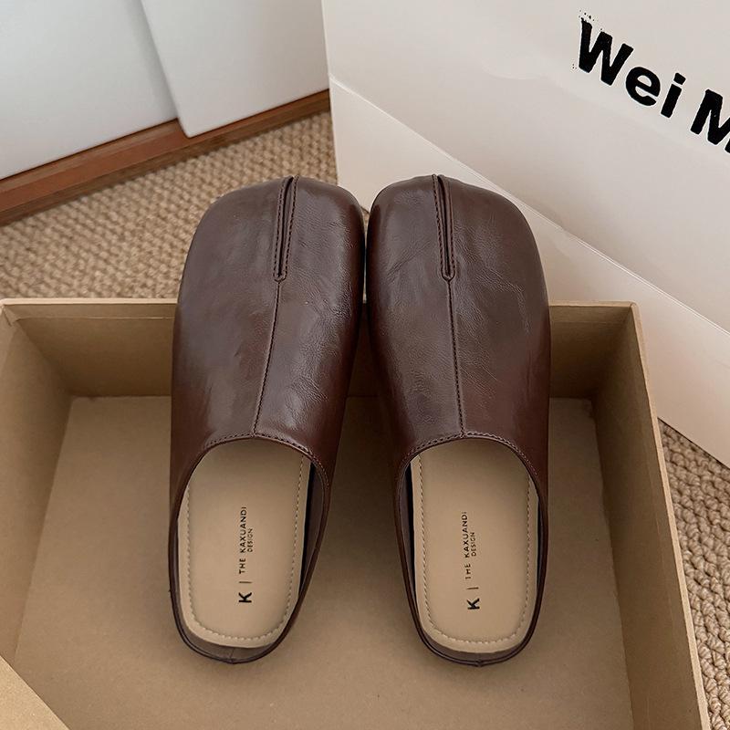 

Женские ретро черные лоферы слипоны - 2025 весна тупой носок корейский стиль тапочки 37 кофейный