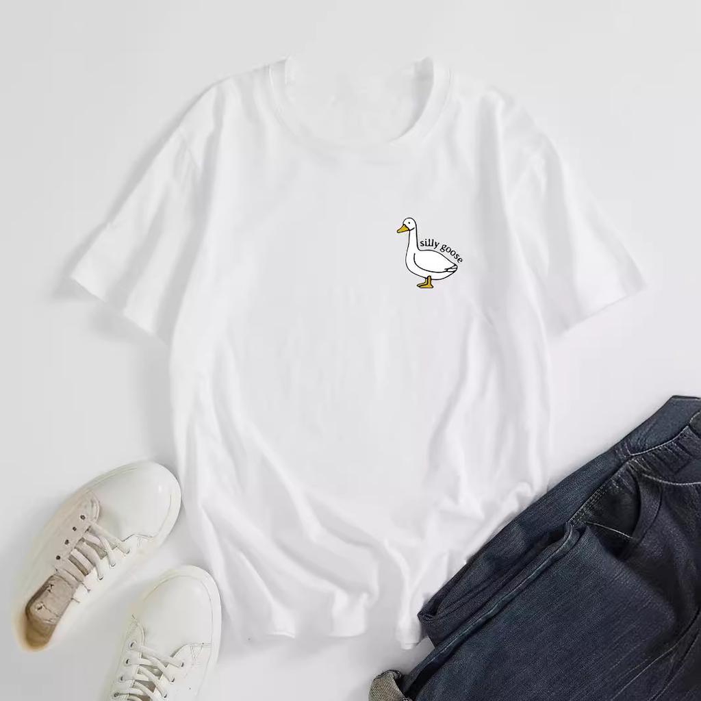 GOOSE Cotton T-Shirt Short Sleeve Round Neck Women 2d Print Tops