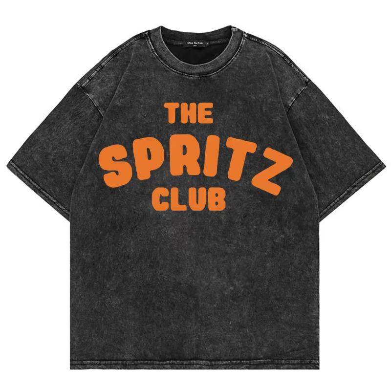 100% Cotton Vintage Washed Aperol Spritz Club T Shirt Fashion Men/Women Aesthetic Graphic Lemon Cool Loose Acid Wash Tees Shirts
