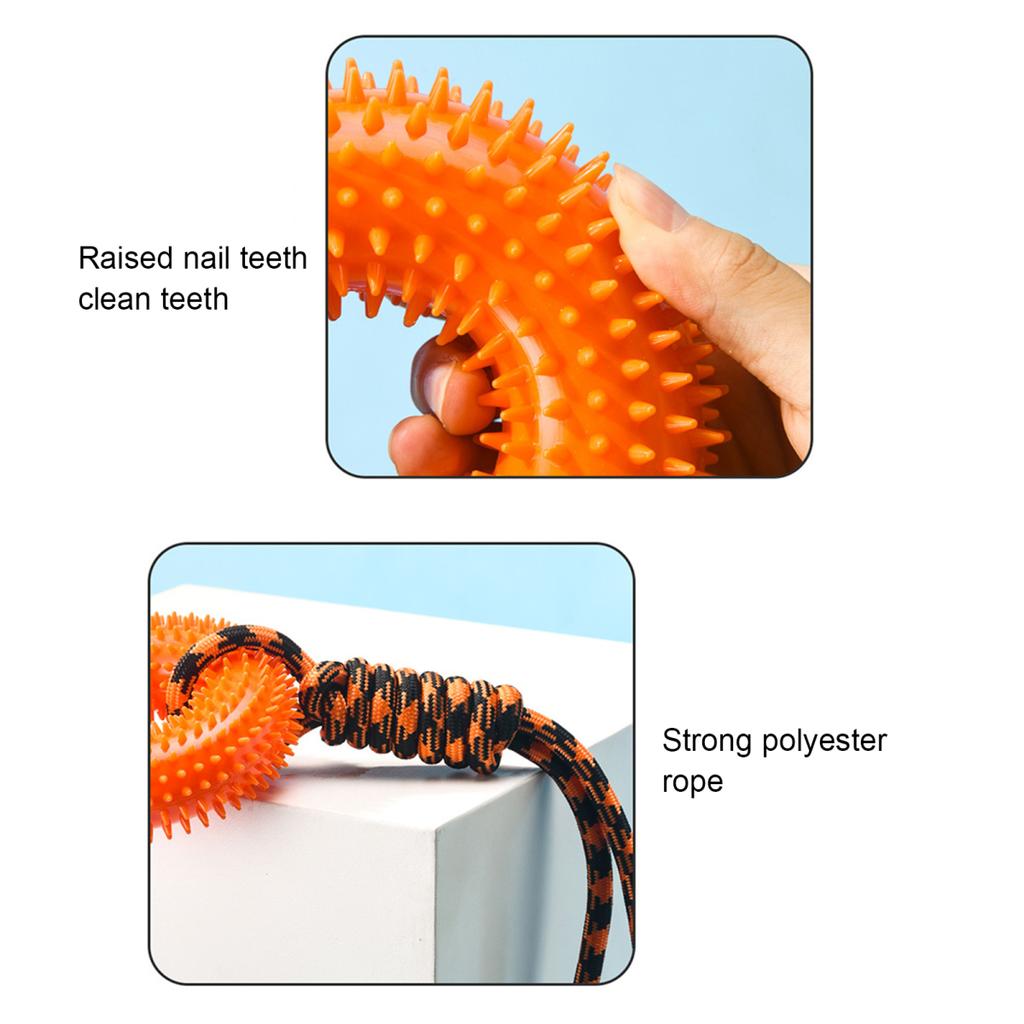 Yousheng Spiked Ring Dog Chew Toy for Aggressive Chewers Interactive Squeaky Spiky Ring with Rope Dog Training Fetch Toy for Small Medium Large Dogs