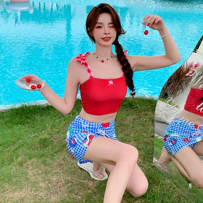 Women's Cute Japanese Style Cartoon Three-Piece Skirt Swimsuit Set