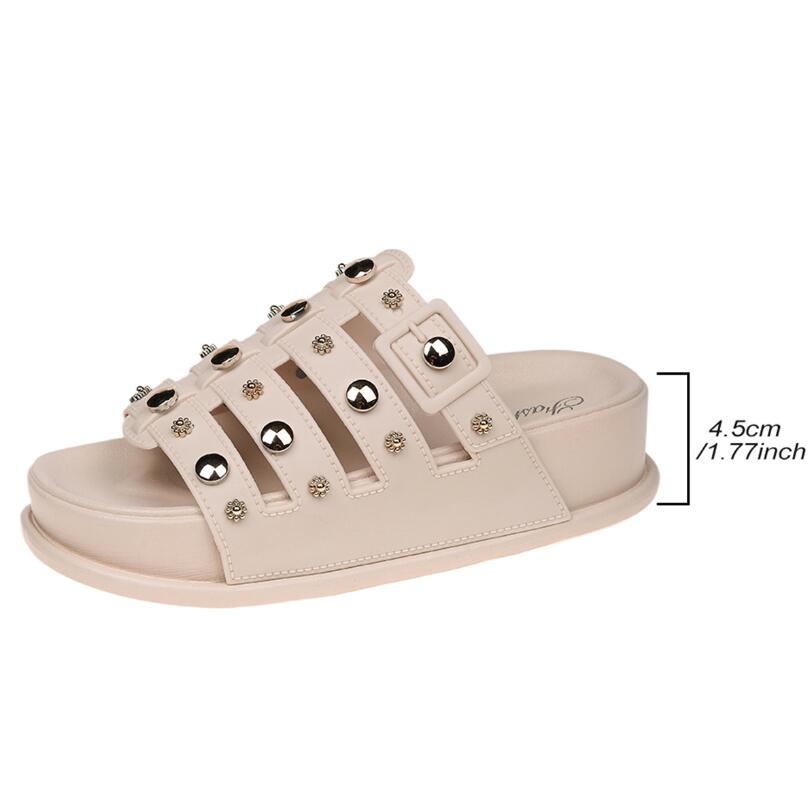 Summer Fashion Rivet Designer Women's Slippers Outdoor Casual Round Toe Thick Sole Leather Beach Party New Women's Slippers
