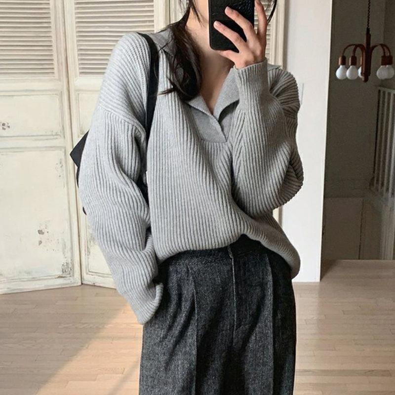 Hirsionsan Herbst Einfache Grund Kaschmir Jumper Frauen Casual Solide V-ausschnitt Pullover Weibliche Lange Hülse Lose Faul Gestrickte Pullover