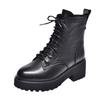Women's boots 2025 winter new British style platform leather boots black first layer cowhide lace-up short boots casual muffin boots
