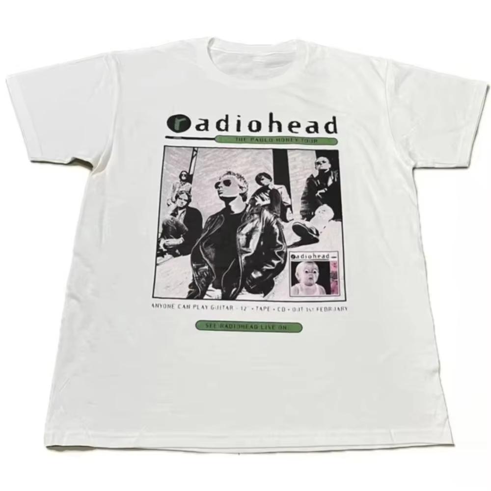 Radiohead Rock Band British Retro High Street Pure Cotton Printed Roundneck Shortsleeved Fashion Tshirts for Men and Women