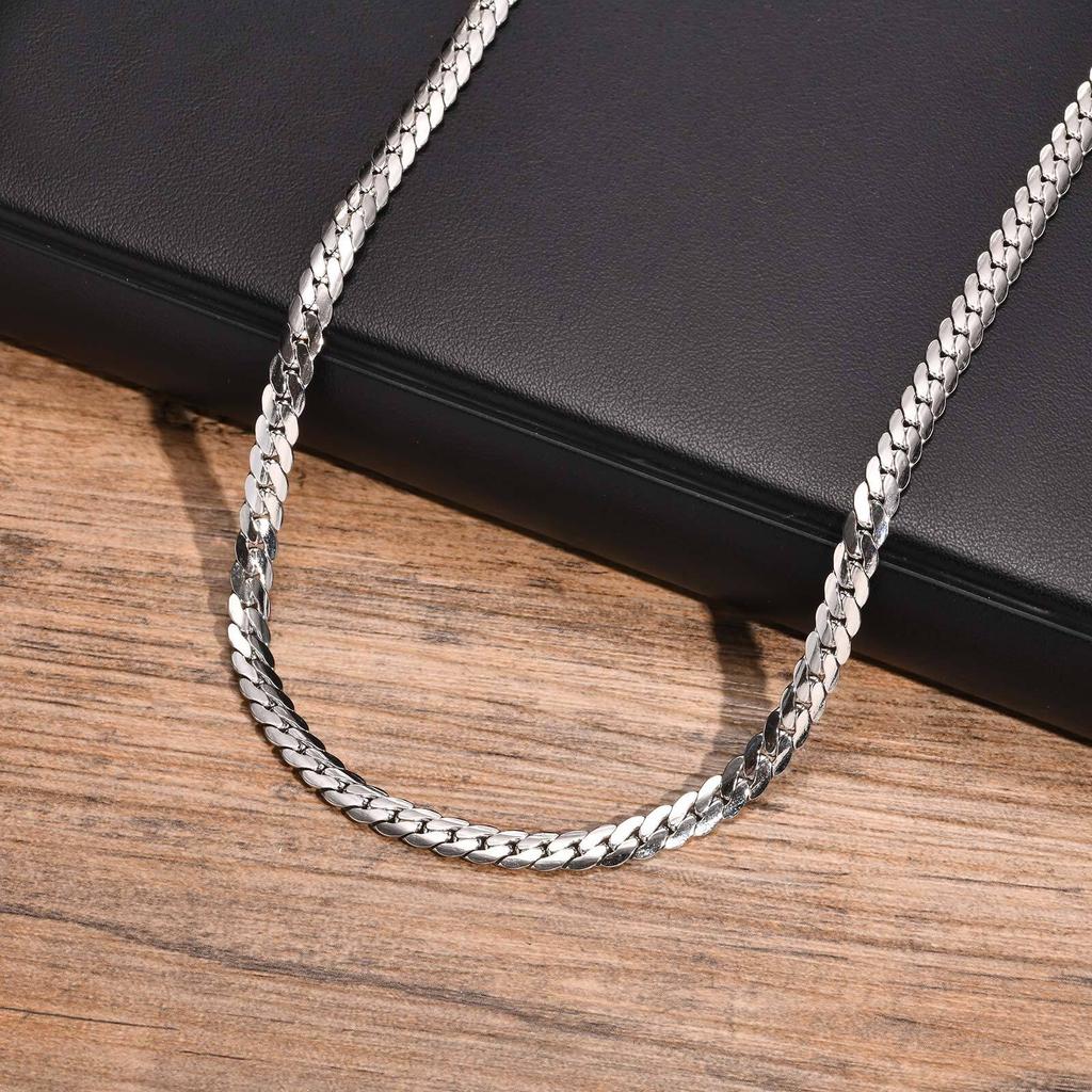 Flat Cuban Chain Necklaces for Men Boys,45-50CM Stainless Steel Chain Link Choker,Stylish Men Accessories Jewelry Gifts