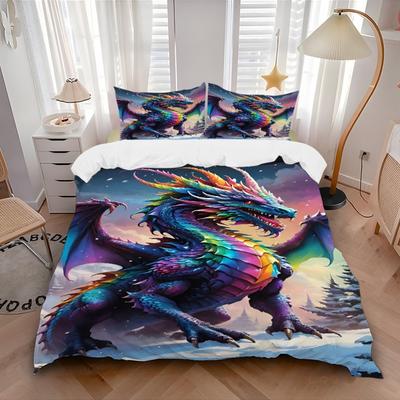 3pcs Bedding Set Dragon Fantasy Includes 1 Comforter + 2 Pillowcases, Without Pillow Inserts, Soft Comfortable, Lightweight Breathable, Prin