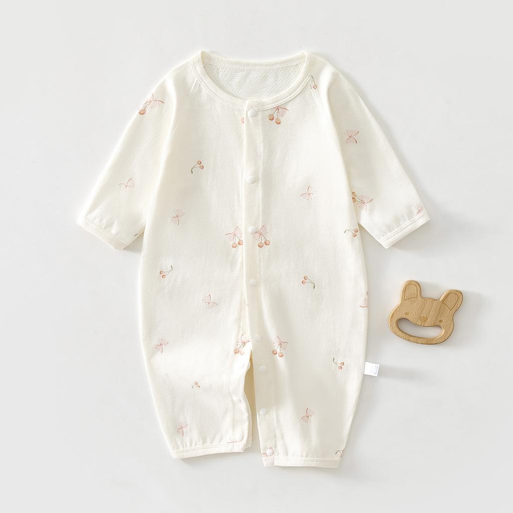 Baby Long Sleeve Romper Summer Cotton Mesh Breathable Newborn Infant Onesie Lightweight Sleepwear Crawling Clothes