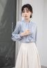 [SYitong] Women's Long-Sleeved Plain Blouse, Stylish, Washable, Collarless, White/Pink, Lined, Business/Office, Cute, Popular, Date, Outing, Commuting
