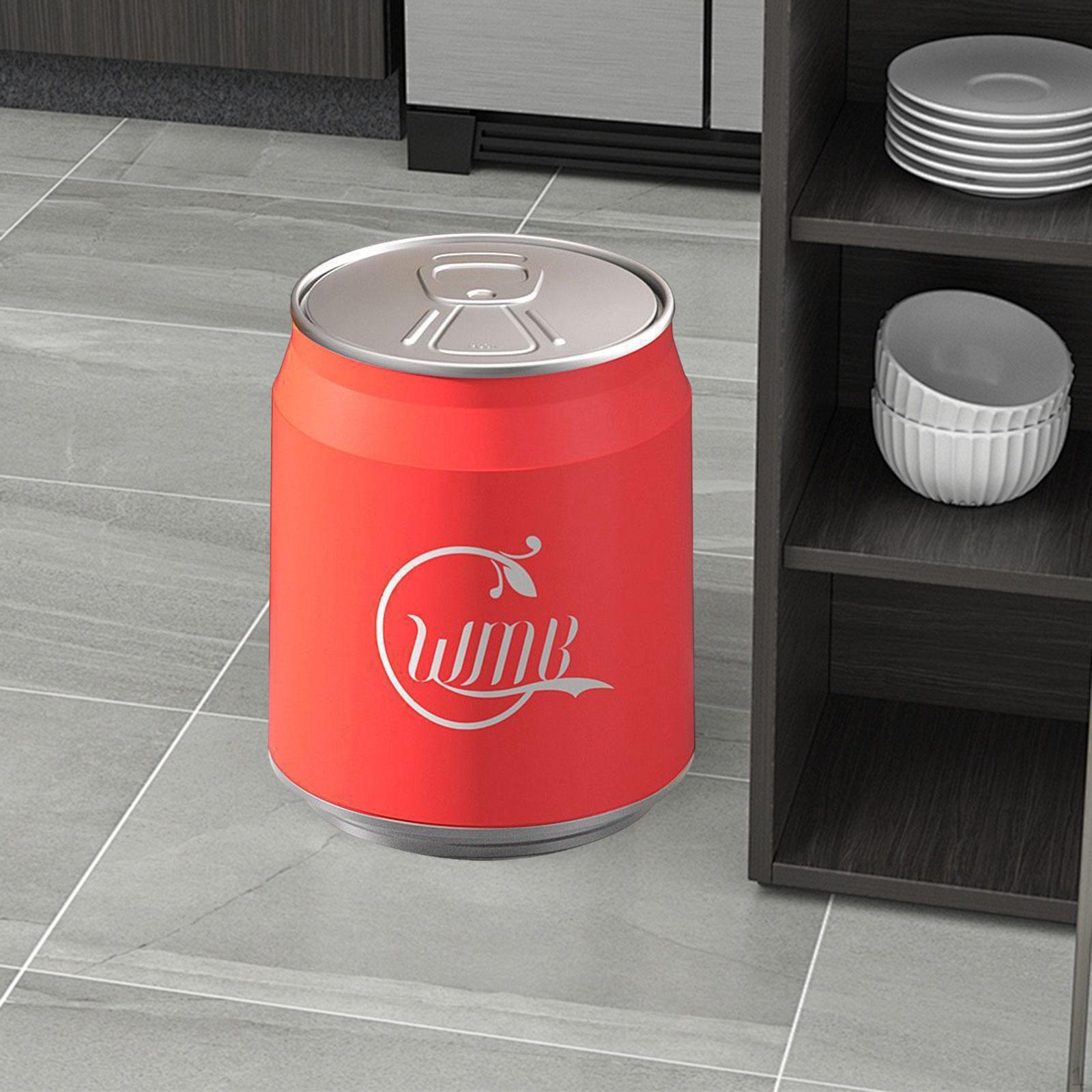 

Cola Can Dustbin Small Round Trash Bin with Press Lid for Bathroom Red with Wheel