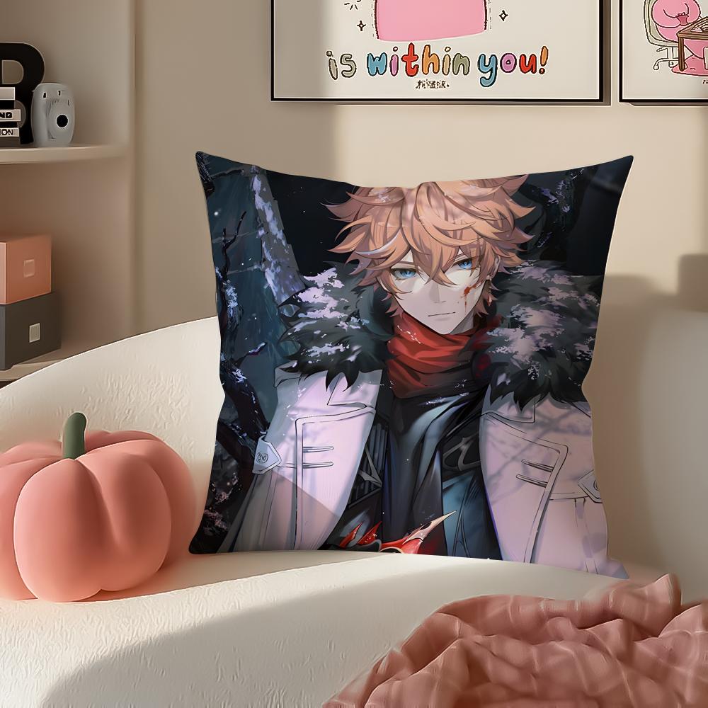 Game Genshin Tartaglia Cushion Cover Pillowcase Short Plush Invisible Zipper Room Sofa Cushion Cover