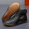 Men Handmade Leather Shoes Casual Hiking Boots Outdoor Black High Top Wide Palm Driving Shoes Large Size